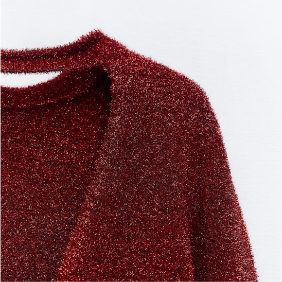 ZARA Bloggers Favourite Red Tinsel Knit Sweater  with Open Back Size Sma… - Picture 6 of 13